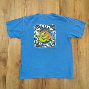 Aruba Piranha Happy Island Adult XL Shirt Surf Skate Ocean Sea Waves Faded Blue